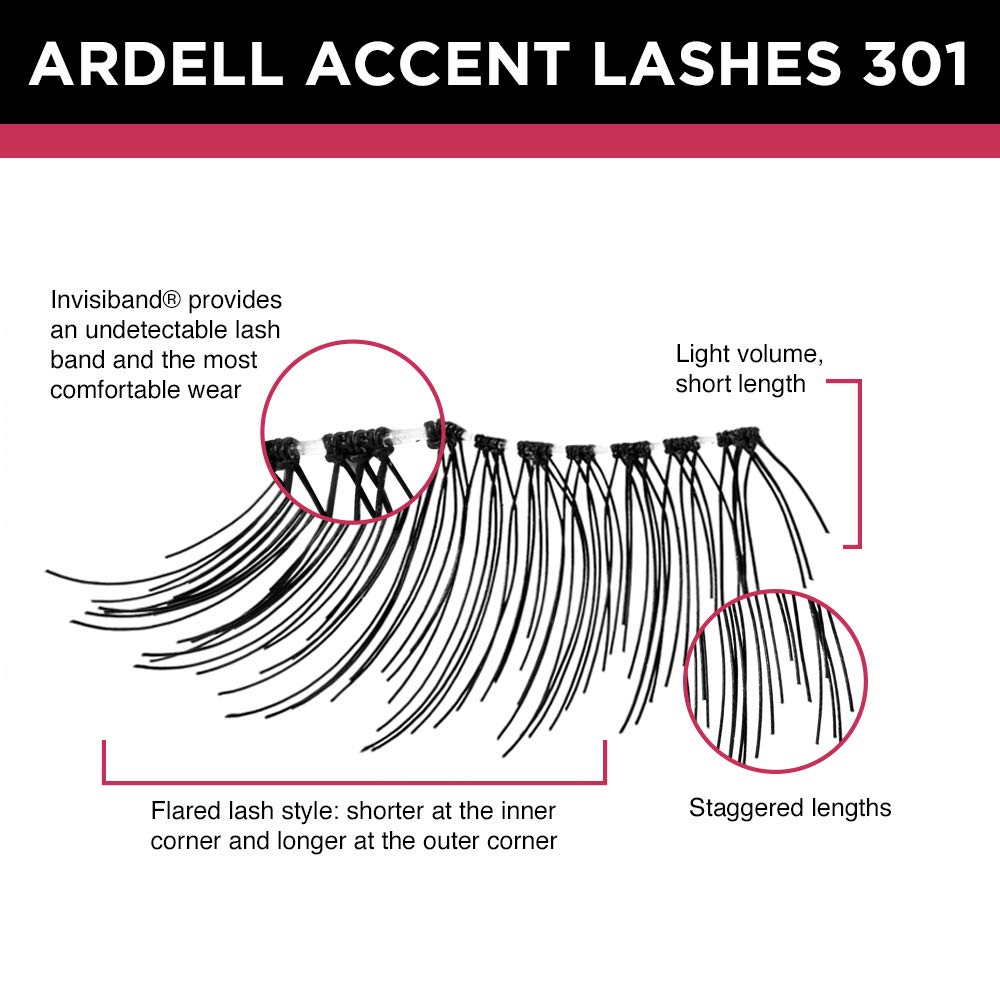 Ardell Accent Lashes 301 with features highlighted on a white background