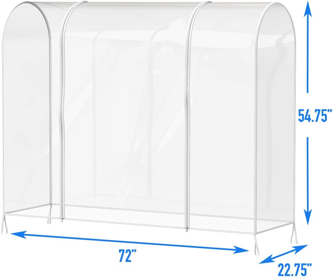 White greenhouse with dimensions indicated by blue arrows and text on a white background