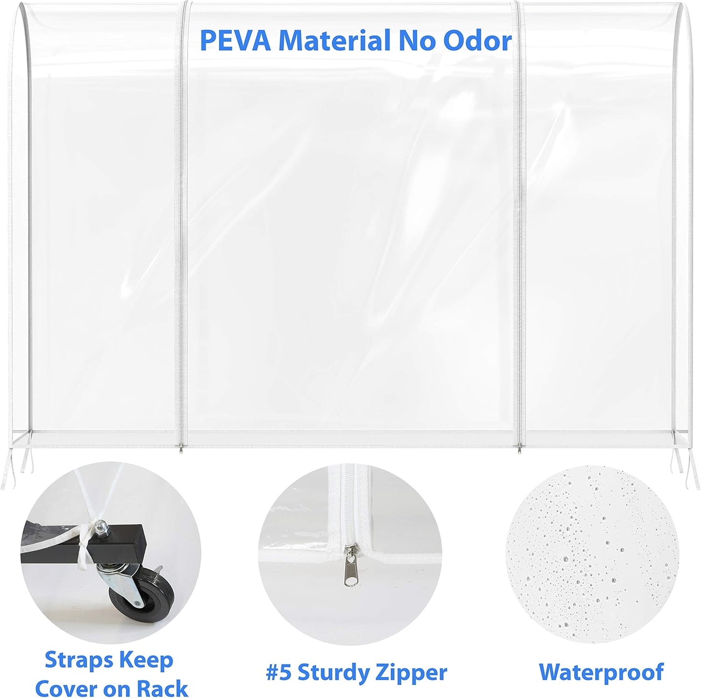White PEVA cover with features highlighted on a white background