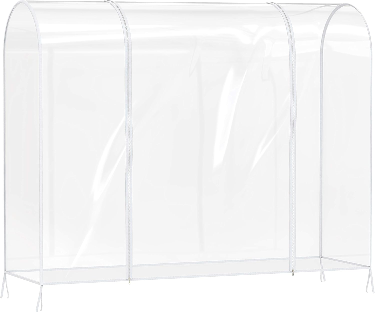 Clear plastic tent with white frame on a white background