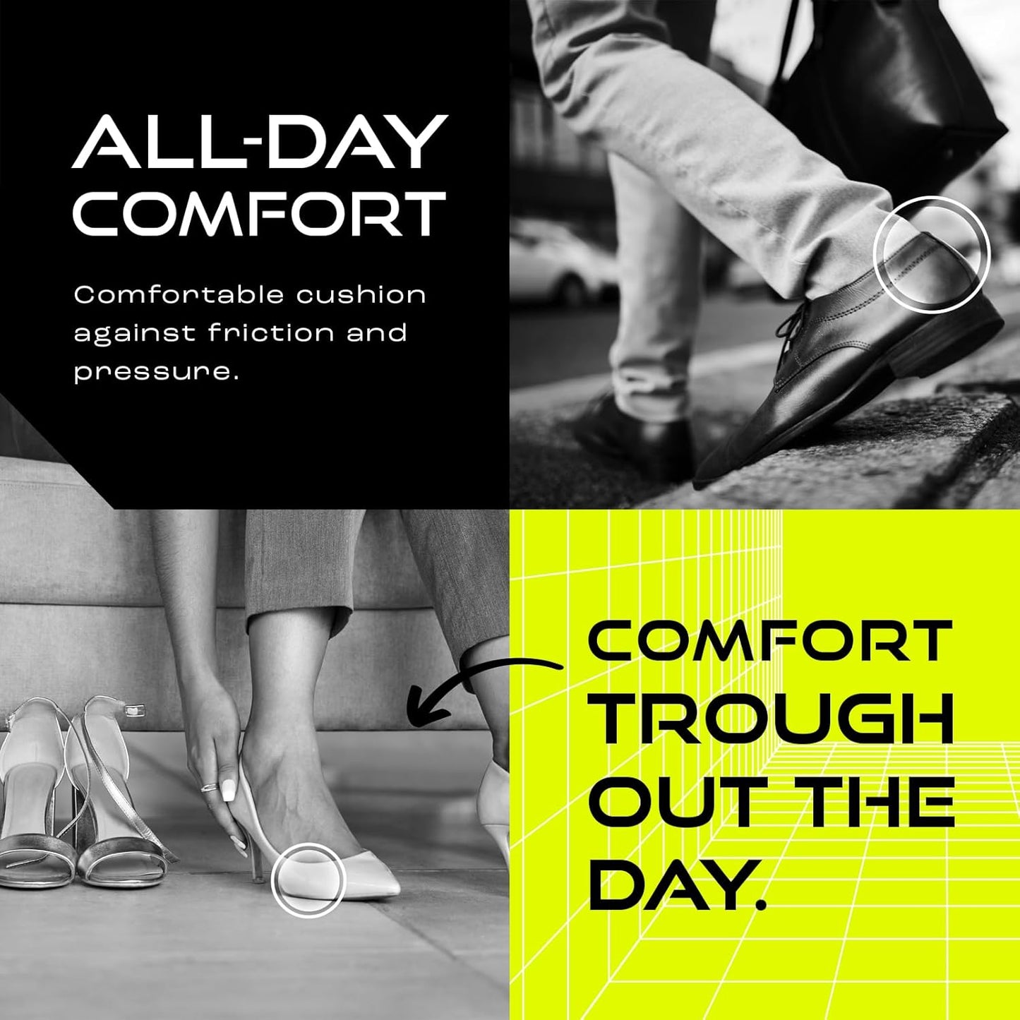 Advertisement for shoes with text 'All-day comfort' and 'Comfort through the day'.