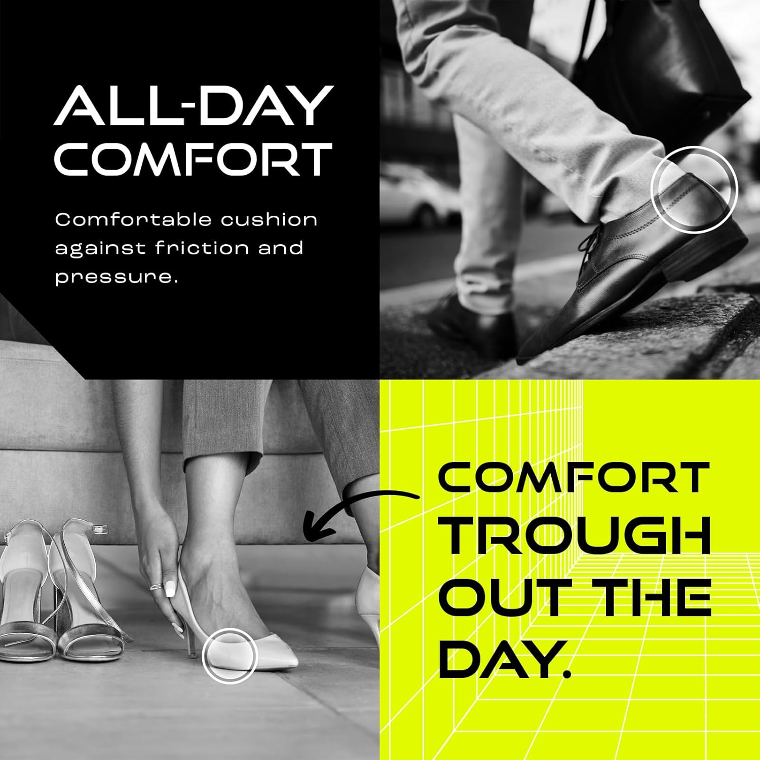 Advertisement for shoes with text 'All-day comfort' and 'Comfort through the day'.